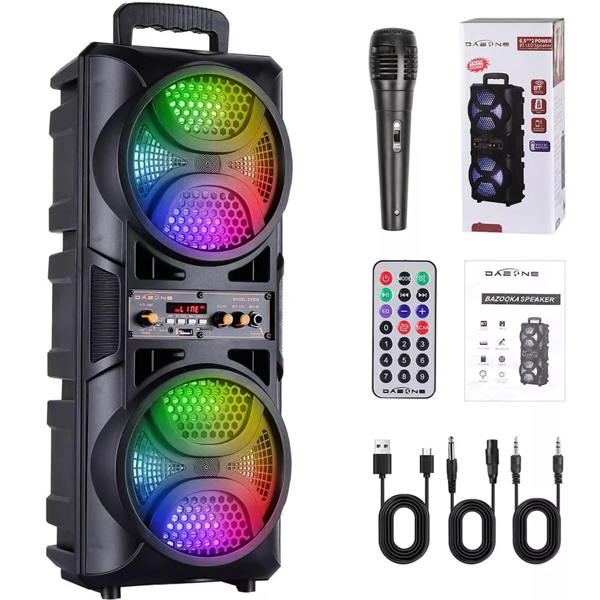8000W Portable Bluetooth Speaker Sub Woofer Heavy Bass Sound System Party & Mic_voghion.com