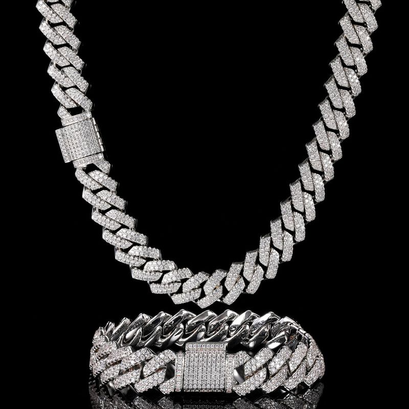 Men's Jewelry Hip Hop Necklace 14mm Copper Inlaid Zircon Diamond Cuban Chain Cross Border Trendy Men's Bracelet Jewelry_voghion.com