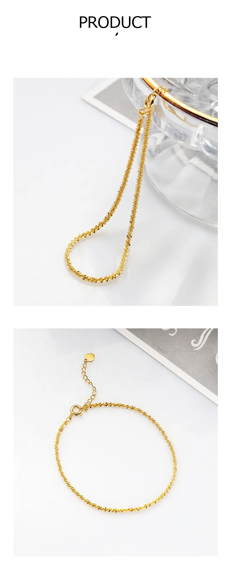 Bracelet en argent sterling S925 pour femme, chaîne en chou-fleur, chaîne unie Gympani, plaqué or, bracelet Joker élégant en or K_voghion.com