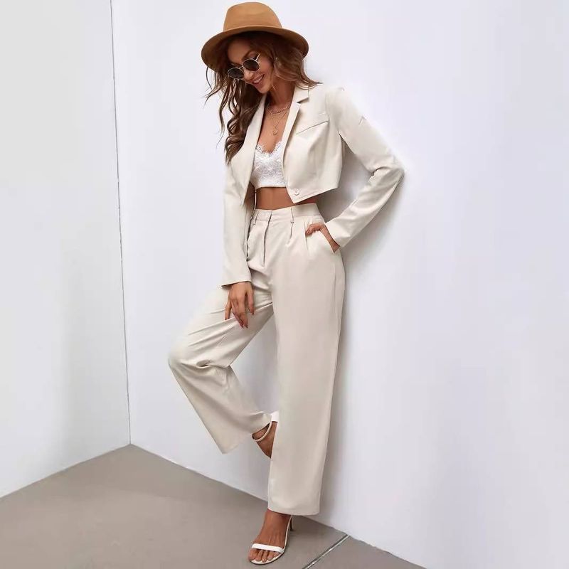 Women's Clothing New Autumn Solid Color Short Fashion Short Top Jacket Plus Straight Trousers Suit Slim Fit_voghion.com
