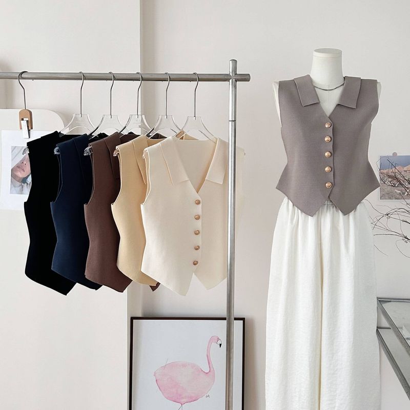 Women's Clothing Vest Women Summer Outer Wear New Style Temperament Single Breasted Waistcoat Top Sleeveless_voghion.com