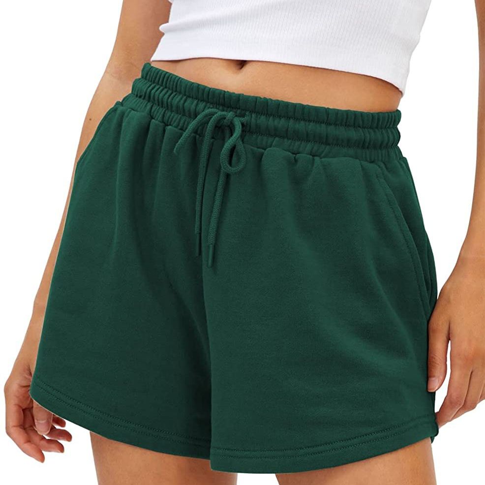 Pantaloncini da fitness da allenamento con tasche a vita alta da corsa elasticizzati sportivi da donna_voghion.com