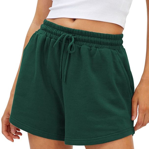 Pantaloncini da fitness da allenamento con tasche a vita alta da corsa elasticizzati sportivi da donna_voghion.com