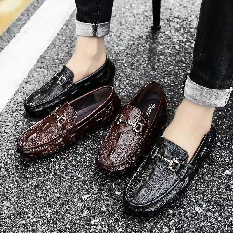 Pattern New Crocodile Bean Genuine Soft Sole, One Step, Korean Edition Trendy And Fashionable Men's Casual Leather_voghion.com