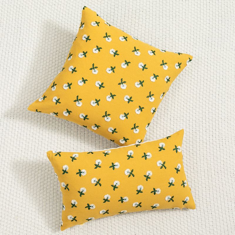 cotton and linen small chrysanthemum embroidered sofa cushion cover American decorative flower embroidered pi_voghion.com