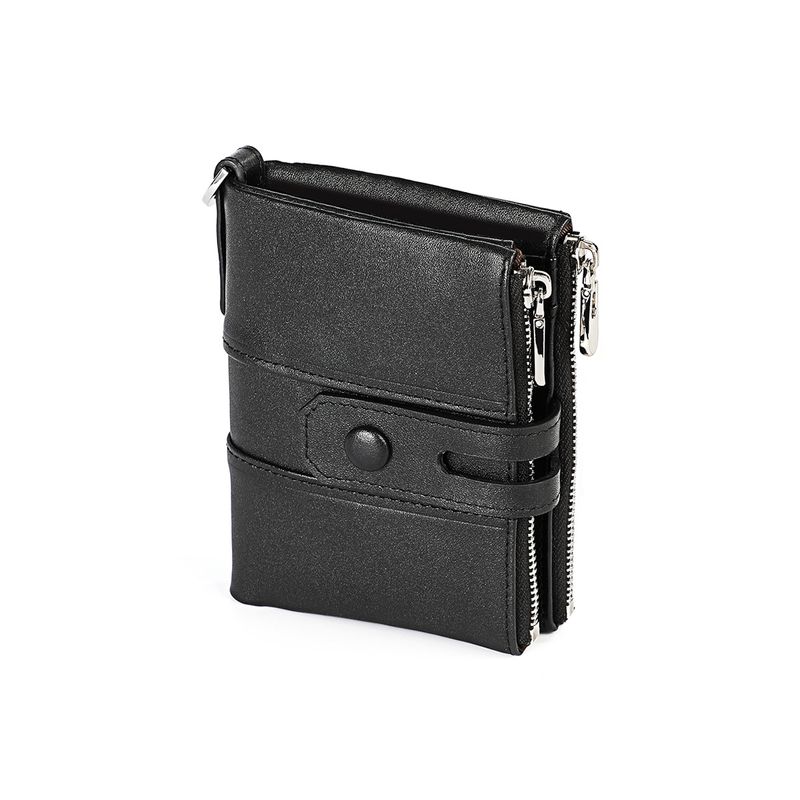 Men's vertical casual short zippered top layer cowhide wallet clip_voghion.com