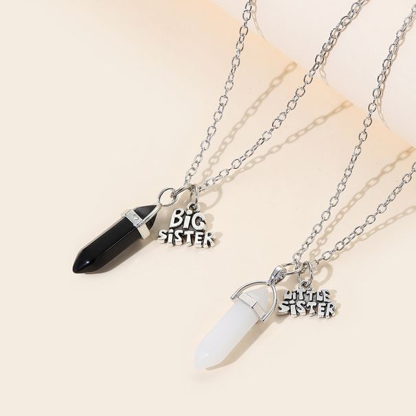 Unisex Black and white hexagonal crystal sister necklace_voghion.com