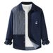 Denim-Hemd mit kontrastierenden Streifen für Herren, lässiges, locker sitzendes Patchwork-Hemd mit langen Ärmeln_voghion.com