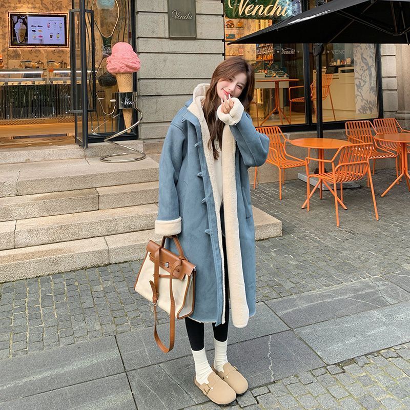 Blue Suede Sheep Wool For Women, Autumn And Winter 2024 New Style, Fleece-Lined, Thickened, Long Sheepskin Coat_voghion.com