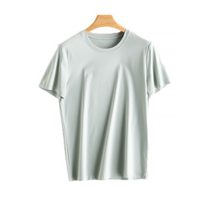 Abbigliamento da donna, t-shirt in cotone mercerizzato di seta di gelso, versione coreana, da donna, ampia, semplice, scollo a V, girocollo, vestibilità attillata, maniche corte, maglietta alla moda_voghion.com