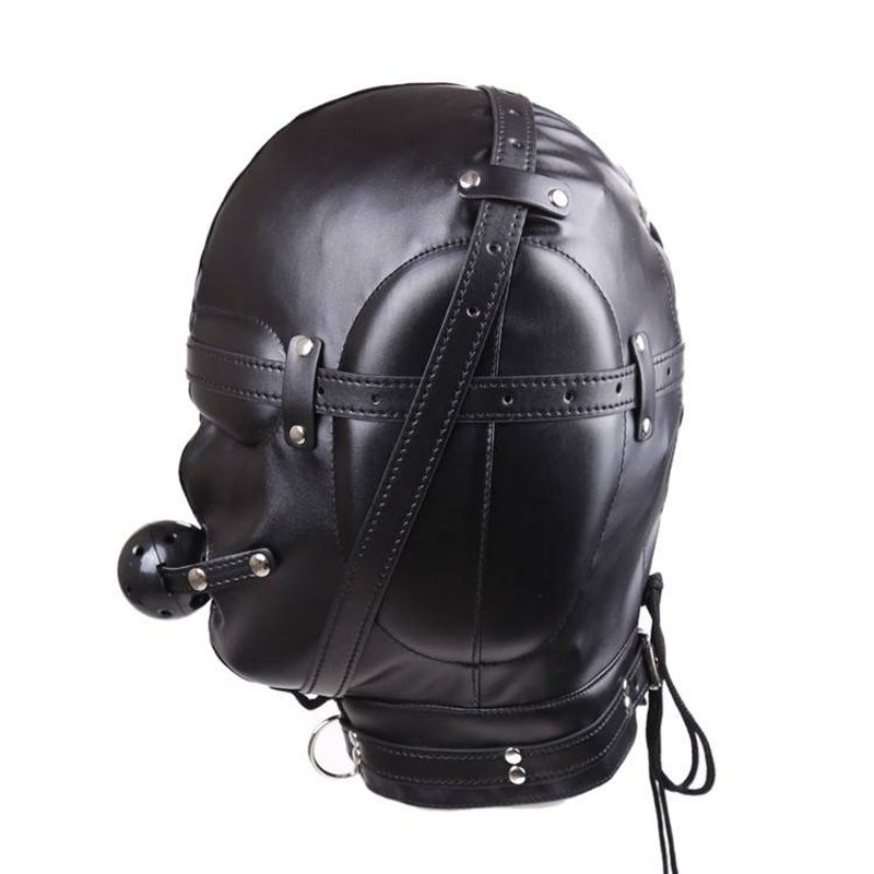 BDSM Helmaske Med Munnbind - Pustende Bind for Øyne For Sensorisk Deprivasjon Bondageutstyr For Par & Rollespill (Svart)_voghion.com