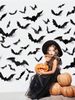 48Pcs/Set Halloween Wall Bat Decor, Black Plastic Bat Stickers For Halloween Room Decor,Waterproof 3D Realistic Bat For Halloween Party Decoration_voghion.com