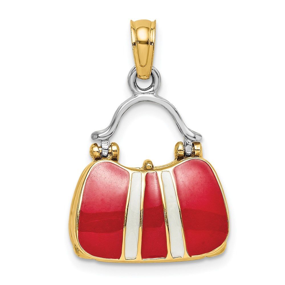 14K & Rhodium 3-D Red Enameled Handbag Opens Charm_voghion.com