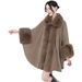 Women's Shawls Autumn And Winter Fashion New Loose Large Size Coat Fur Collar Sweater Outer Wear Medium Long Solid Color Cloak Shawl 1188_voghion.com