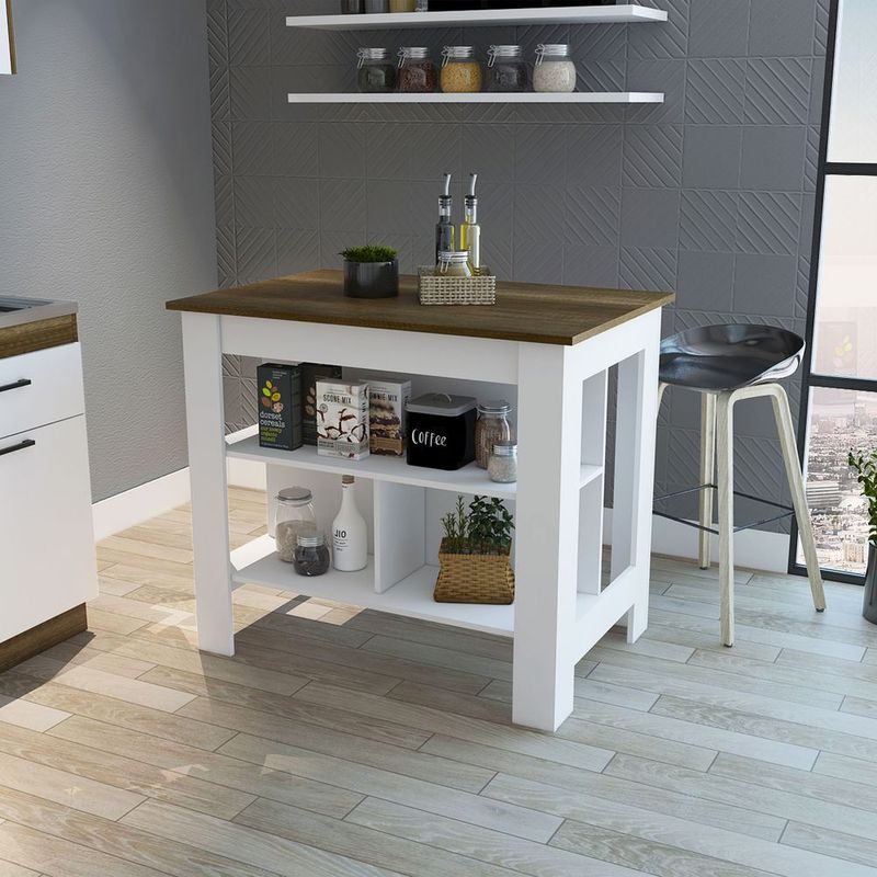 Brooklyn Kitchen Island, Three Concealed Shelves_voghion.com