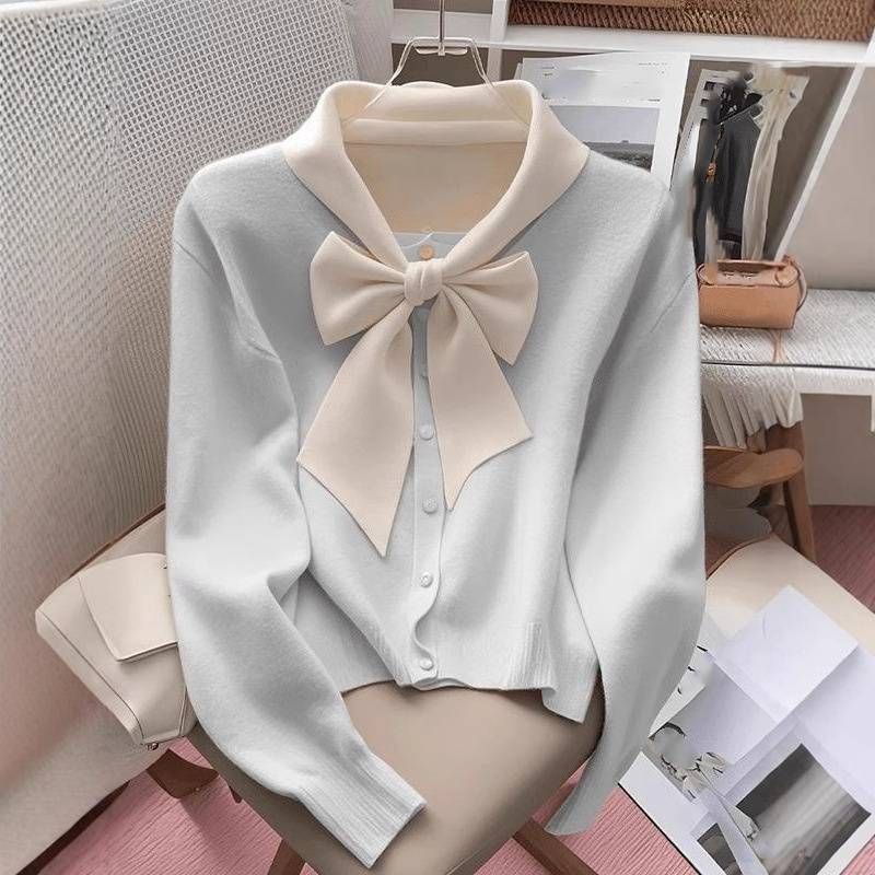 Abbigliamento da donna Temperamento Fiocco Cardigan lavorato a maglia Giacca femminile Design Nicchia Super Bella Maglia a maniche lunghe_voghion.com