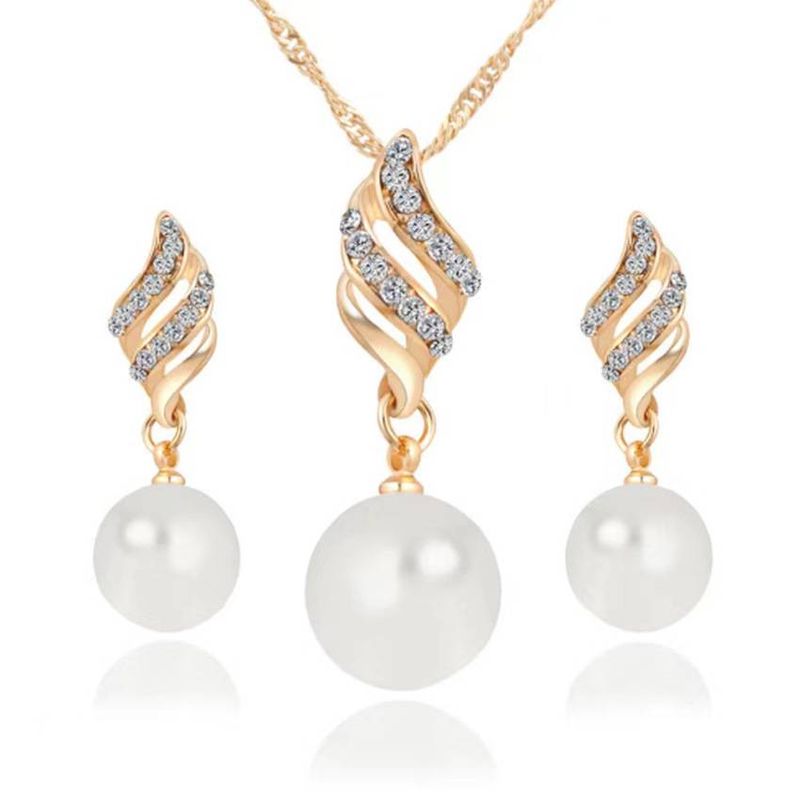 Sieviešu Pearl Diamond kaklarota, eleganta pērļu auskaru kaklarota, spirālveida temperamenta vēja rotaslietas_voghion.com