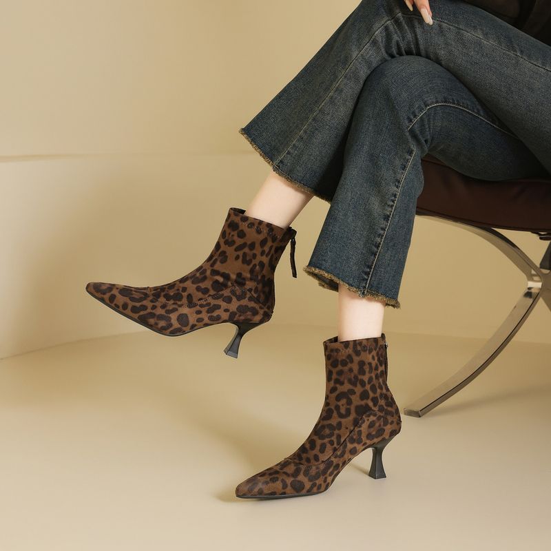 Stivali corti da donna Cameido con punta a punta, tacco sottile, tacco alto, stivali alla moda sottili in velluto elasticizzato_voghion.com