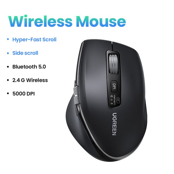Mouse wireless UGREEN con scorrimento iperveloce, Bluetooth 5.4, 2.4G, ergonomico, 5000 DPI, per libri, tablet, laptop, computer, PC._voghion.com