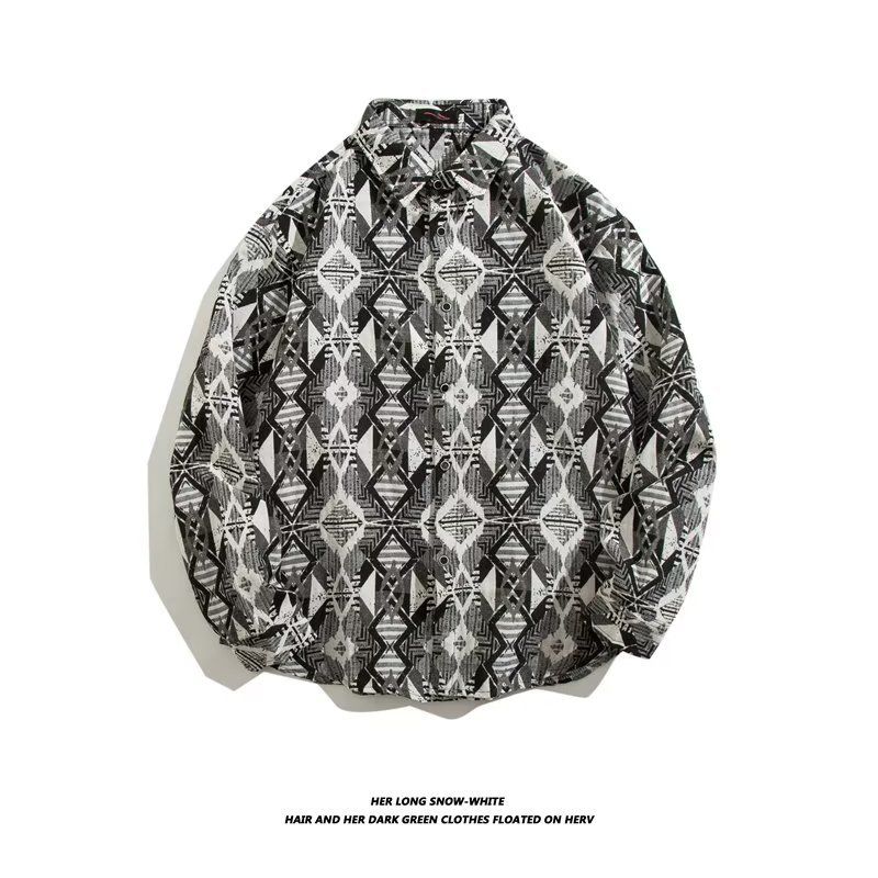 Männerkleeder onofhängeg Statioun Blummen Langärm Hemd Ins locker Hemd Jongen Summer Trend Koppel Casual Jacket_voghion.com