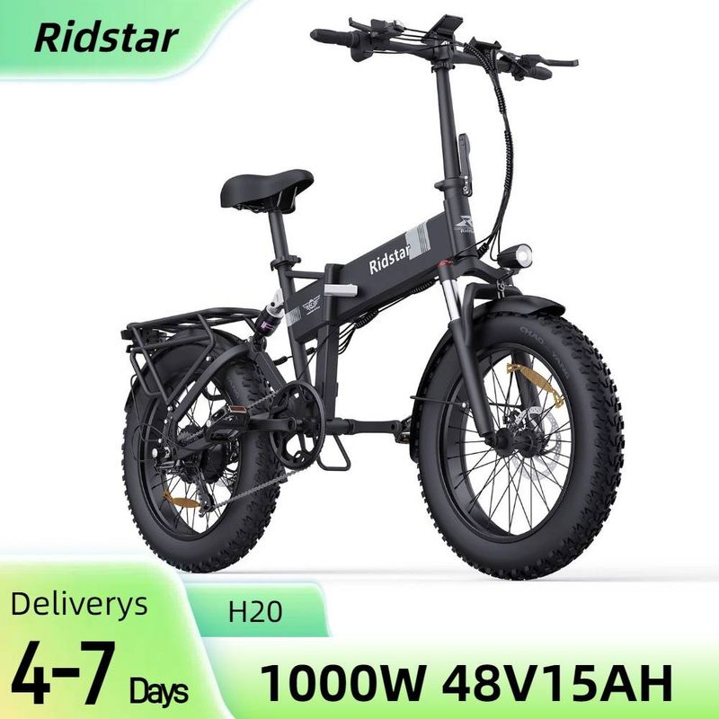 Bicicleta elétrica dobrável RIDSTAR H20 Motor 1000W Bateria 48V 15Ah_voghion.com