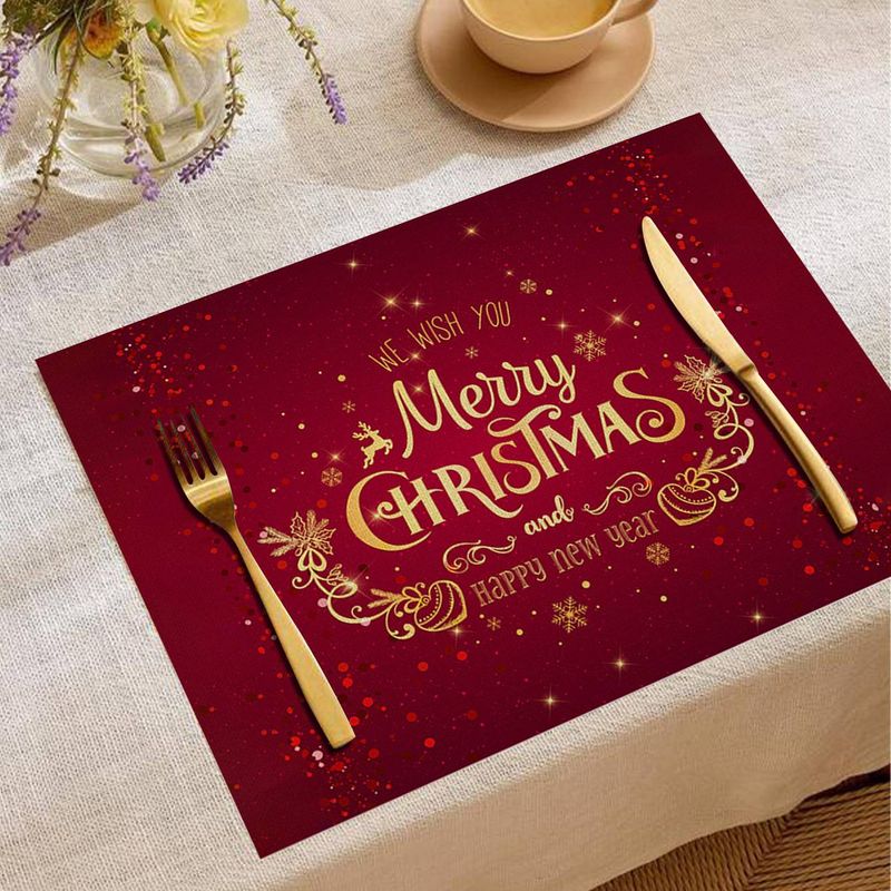 Weihnachtliche Tischsets mit Weihnachtsmann- und Rentier-Aufdruck – Festliche Esszimmerdekoration (3-teiliges Set)_voghion.com