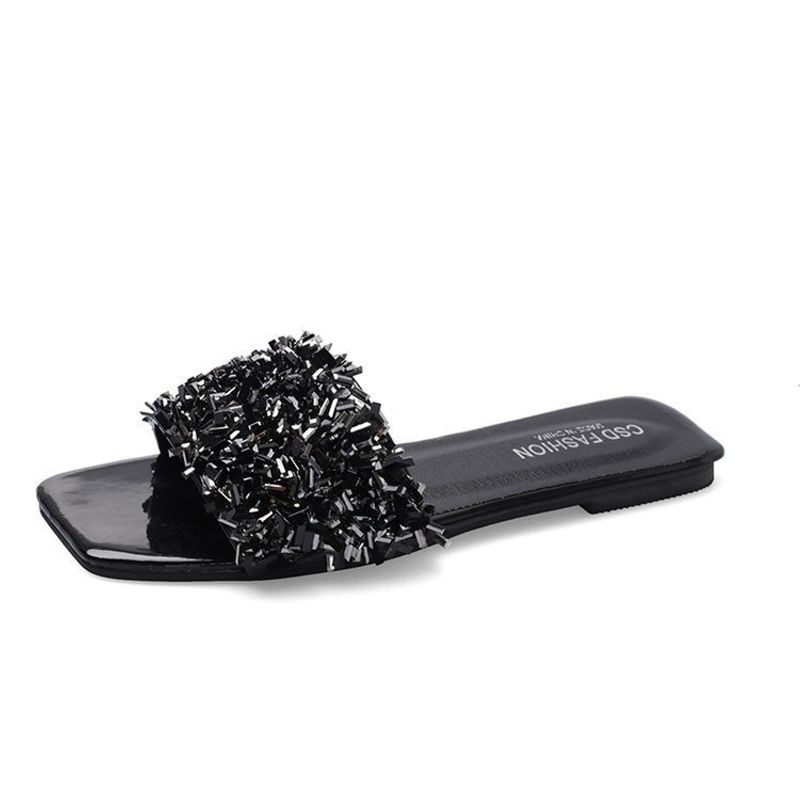 Women's Shoes Large Size Sandals and Slippers Fairy-style Sequins Open Toe Slippers Flat_voghion.com