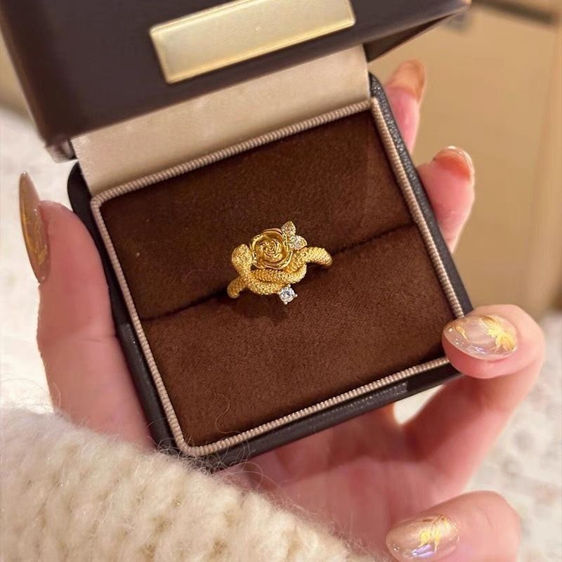 Destiny "golden Spirit Rose Ring, Personalized And High End Style, Versatile Snake Year Ring_voghion.com