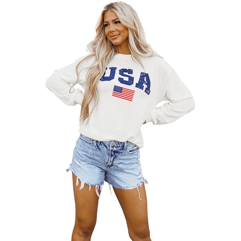 Women's Clothing New Fashion Letter Printed Pullover Casual All Match Knitted Round Neck Sweater_voghion.com