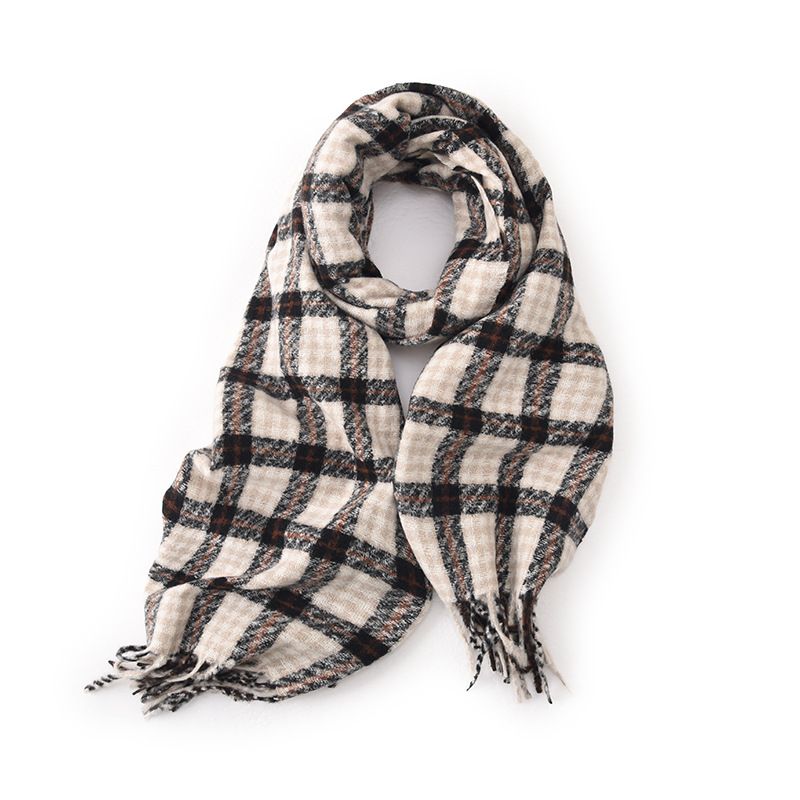 Bufanda a cuadros nueva de otoño e invierno para mujer, chal versátil mediano y largo, bufanda exterior de cachemira con flecos para mujer_voghion.com