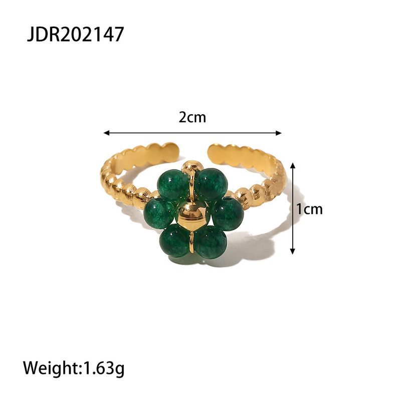 Fengxin Modischer und femininer Stil Vielseitiger verstellbarer Ring aus Titanstahl mit Sonnenblume aus grünem Naturstein_voghion.com