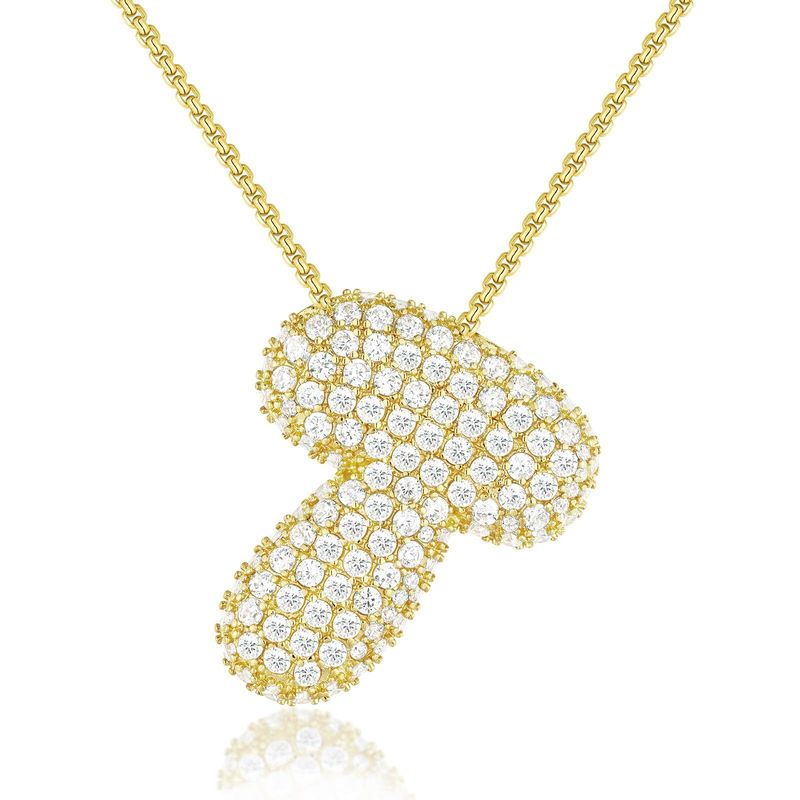 Women's Diamond Balloon Initial Pendant Gold Zircon Letter Name Bubble Alphabet Necklace Valentine Birthday Gift for Her_voghion.com