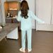 Pajamas Women's Thin Ice Silk Long Sleeve Two-piece Set Satin Chiffon Loungewear_voghion.com