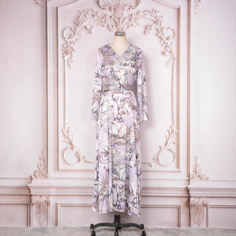 Dünnes, bedrucktes langes Abendkleid für muslimische Frauen, arabisches Dubai-Gewand_voghion.com