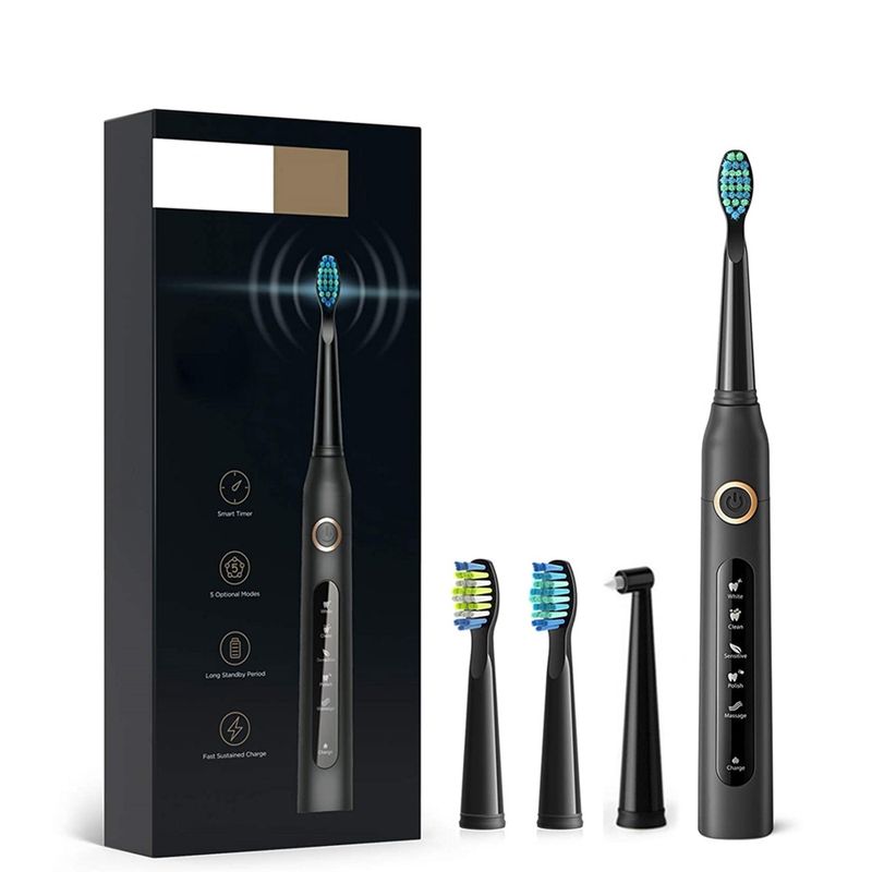 Electric Sonic Toothbrush USB Rechargeable Adult Waterproof Electronic Tooth Brushes Replacement Heads Travel Set_voghion.com