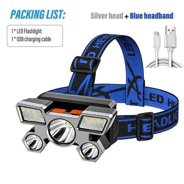 5*LED High Power Headlamp, Super Bright Rechargeable Fishing Camping Light, Long Distance Head Mounted Mining Lamp, Flashlight_voghion.com