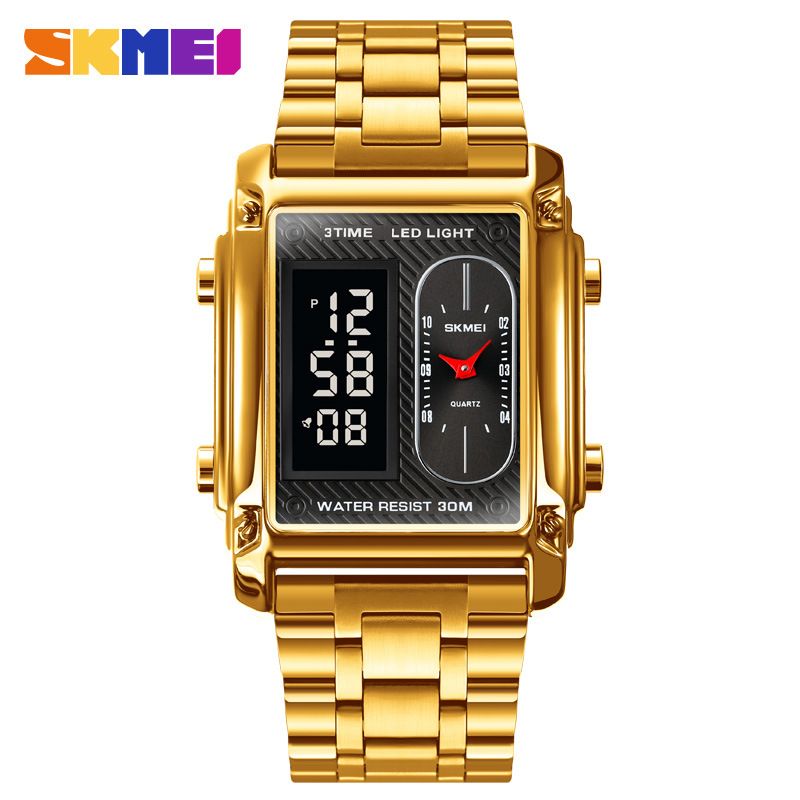 Temps beauté Skmei tendance de la mode multi-fonctionnelle carré hommes ceinture en acier montre électronique transfrontalier best-seller montre d'affaires_voghion.com