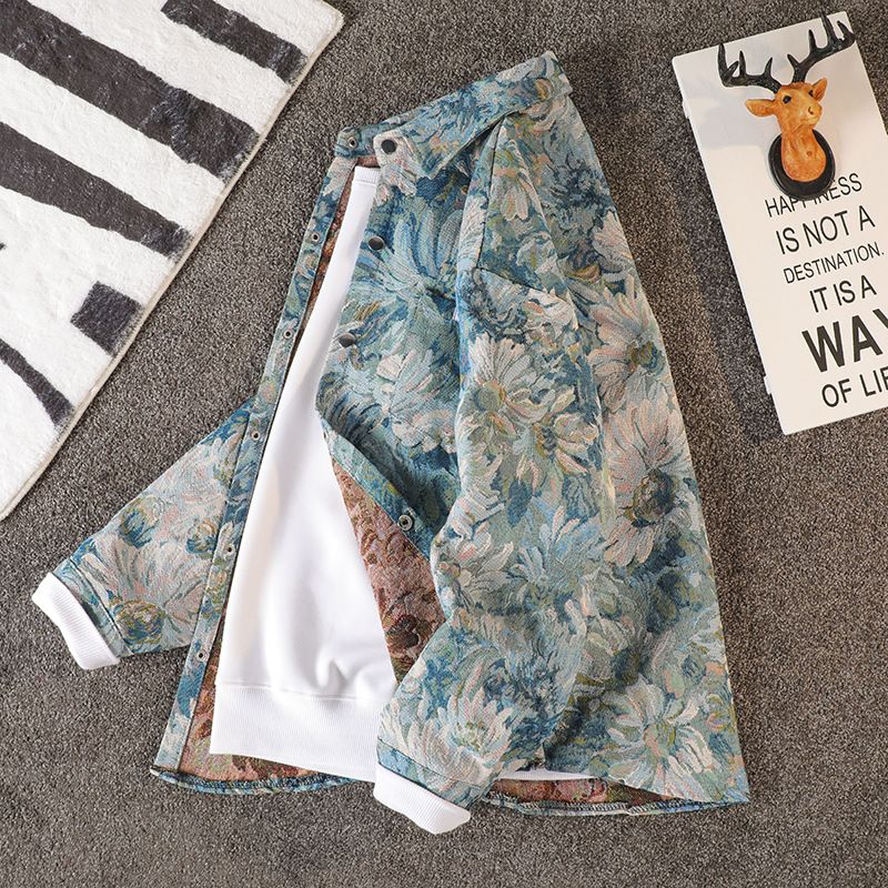 Chemises et vestes pour hommes, vestes décontractées à revers en jacquard teint en fil populaire d'automne, hauts de smoking amples tendance et polyvalents_voghion.com