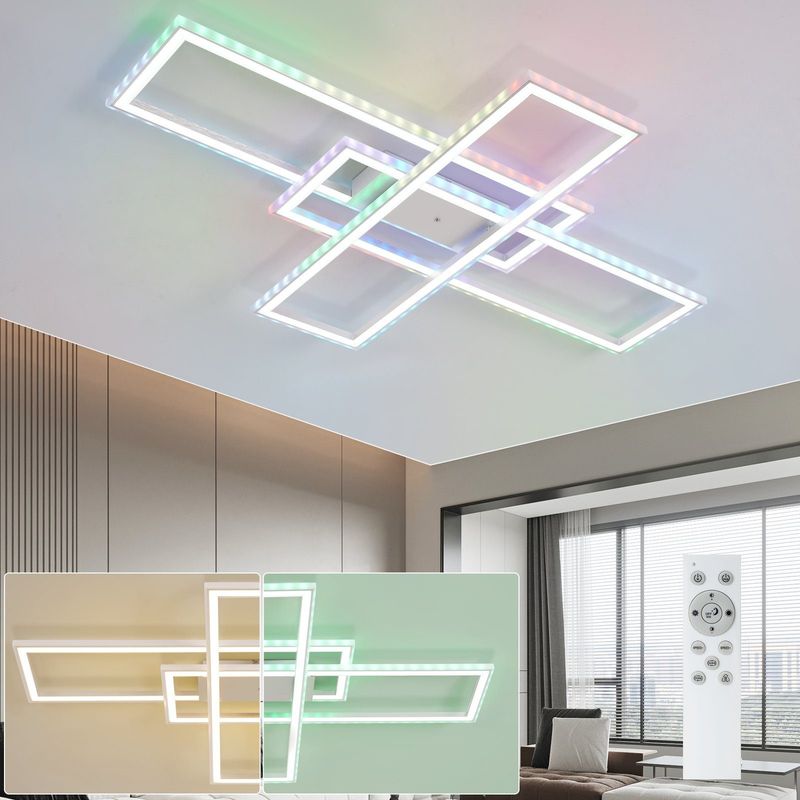 Deckenlampe LED Deckenleuchte Modern - RGB Farbwechsel Mit Fernbedienung Schlafzimmerlampe Dimmbar 50W Flurlampe Deckenbeleuchtung Schwenkbar Für Büro_voghion.com