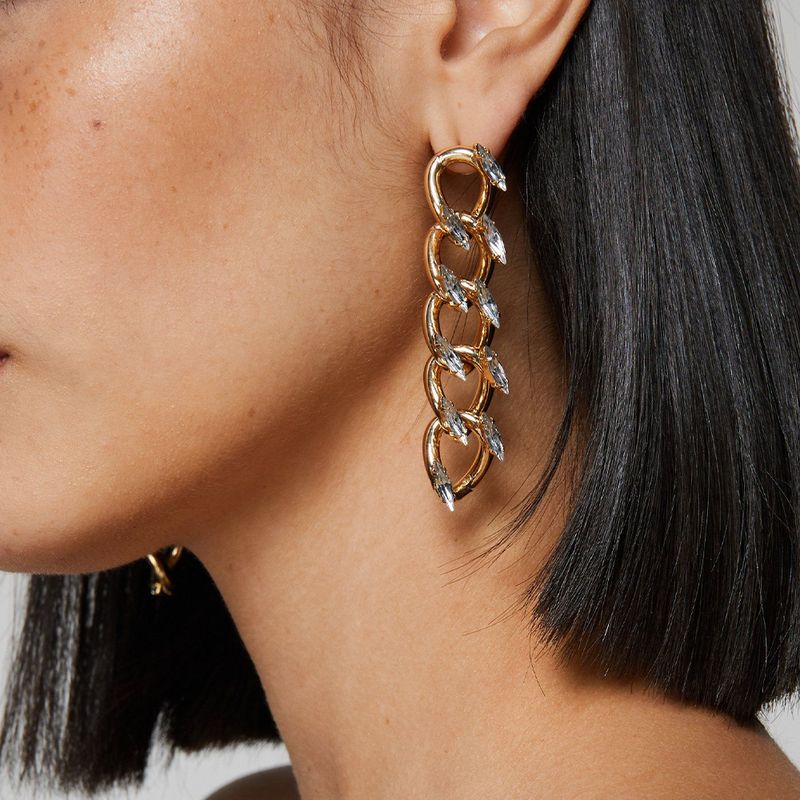 Popular Hip Hop Metal Stud Earrings Women's Personalized Geometric Earrings Pendants Rhinestone Earrings Accessories Earrings_voghion.com