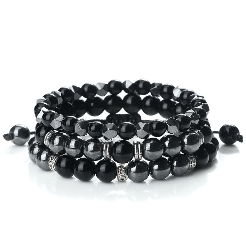 Unisex Gioielli Moda Perline Elastico Intrecciato Mano Corda Affari Uomo Nero Calcolo Biliare Taglio Braccialetto Distanziatore Combinazione Completo Braccialetto_voghion.com