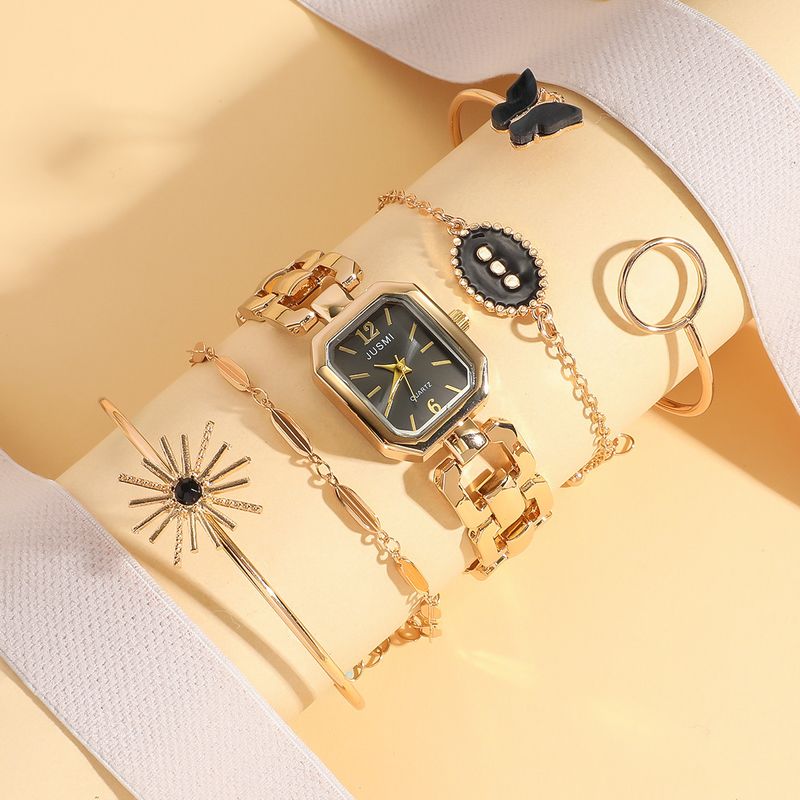 Watch Gift Set Elegant Fashion Women's Chain Watch Small Square Gold Watch Butterfly Bracelet Stacking Five Piece Set_voghion.com