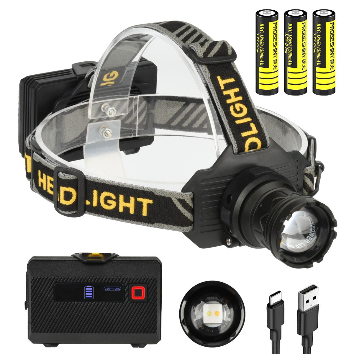 2025 Neuer starker Laserscheinwerfer Gelb Weiß Dual Source Zoom Typ-C Ladesensor Kopfmontiertes Licht Neu Beliebt_voghion.com