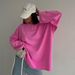 Women's Oversized Long Sleeve Knit T-shirt - Soft Cotton Round Neck Casual Top For Streetwear (Pink, Blue)_voghion.com