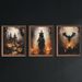 Halloween Ghost Bat Night Scene Witch Pumpkin Party Art Canvas Poster Set Decoration Core_voghion.com