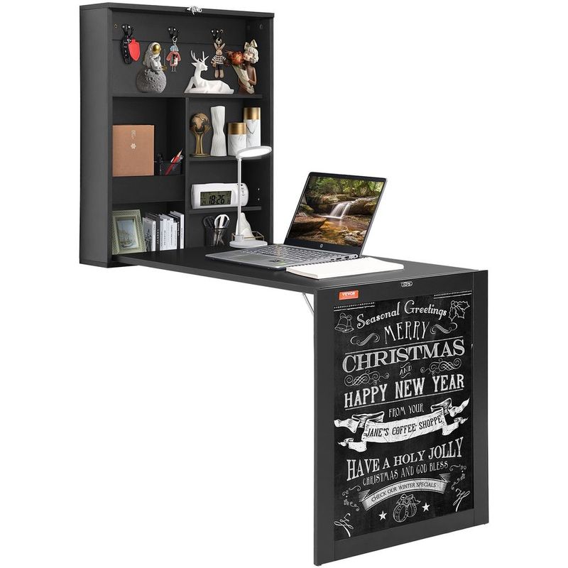 Wall Mounted Desk, Fold Out Convertible Desk, Multi-Function Folding Wall Table With Chalkboard For Home Office, Space Saving Computer Desk With St_voghion.com
