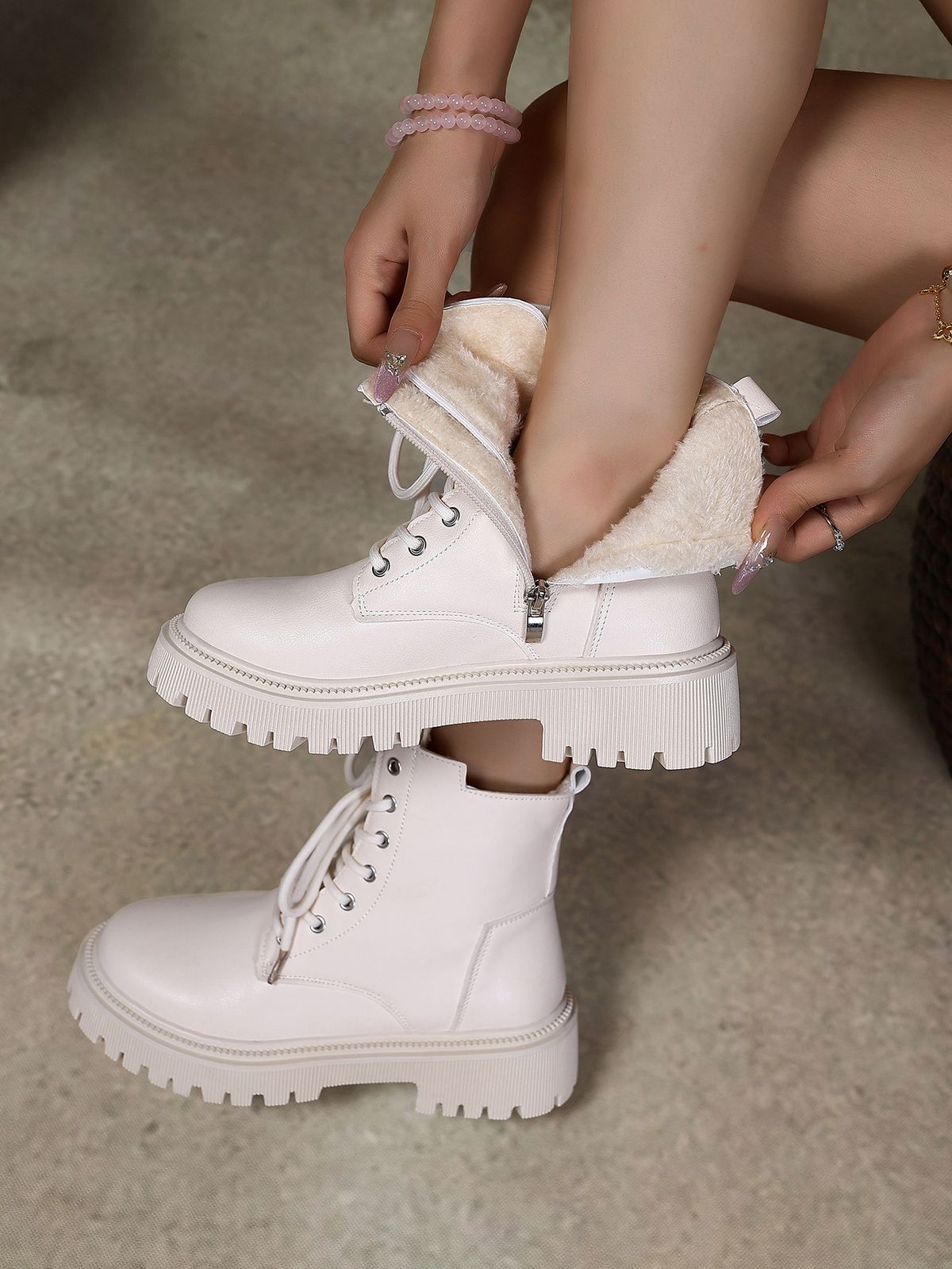 Herbst Martin Für 2025 Neue Echtes Leder Weiß Kurze frauen Britischen Stil Dicke Sohle Fleece Gefüttert Stiefel Winter Frauen_voghion.com