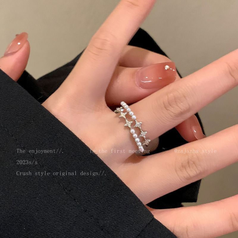 Double Layered Star Pearl Women In Summer 2023, New Fashionable And Personalized Ring With Adjustable Opening For Index_voghion.com