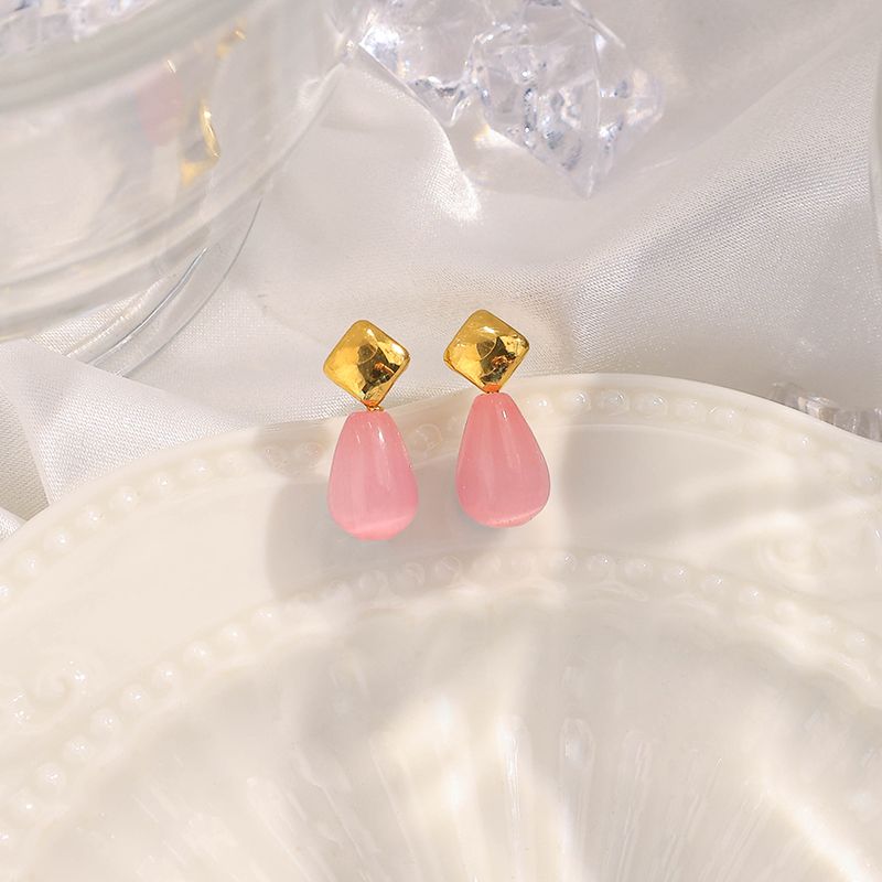 1 paio di orecchini a bottone in stile casual, dolce e semplice, con gocce d'acqua, placcati in patchwork a rombo, in acciaio inossidabile 304, placcati in oro 14K_voghion.com