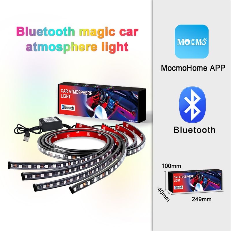 Luce d'atmosfera per auto Bluetooth, luce decorativa per interni auto a LED, app colorata, controllo vocale, telecomando, luce ritmica, luce d'atmosfera per piedi_voghion.com